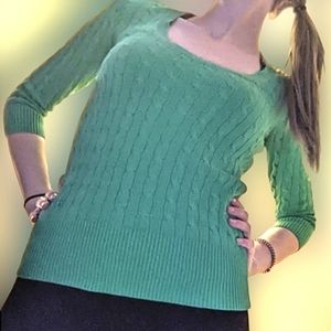 Relisting! American Eagle Green Cable Knit Sweater with 3/4 Length Sleeve